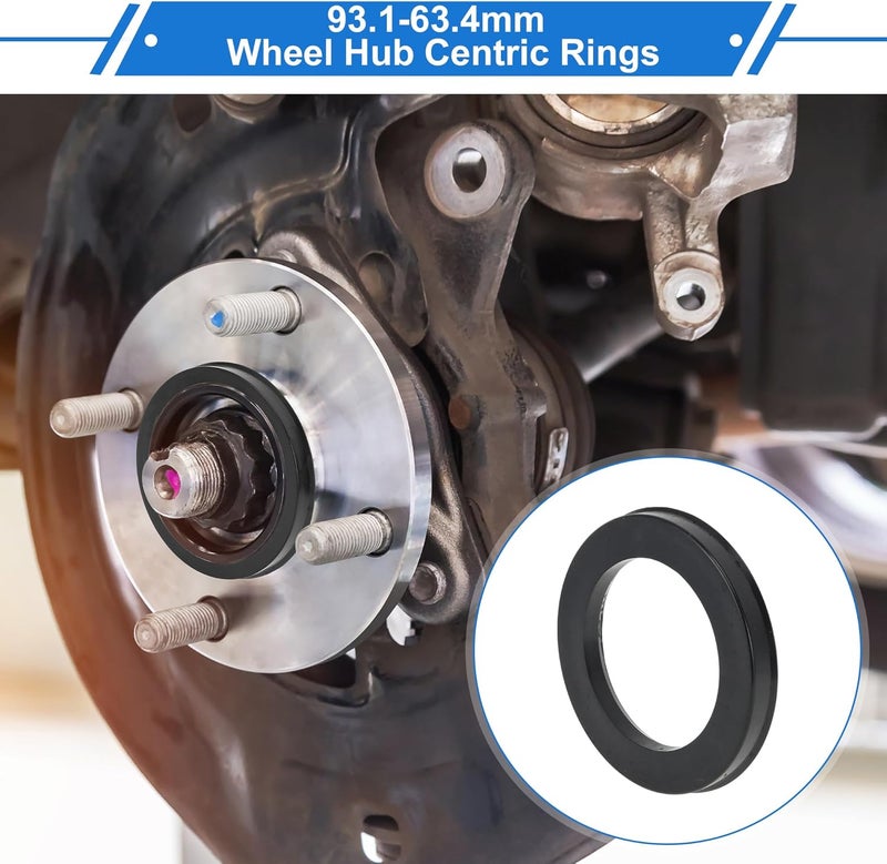 VekAuto 93.1mm to 63.4mm Car Wheel Hub Centric Rings Black Polycarbonate Wheels Center Shaft Shock Absorbing Hubrings 4 Pcs - Image 2